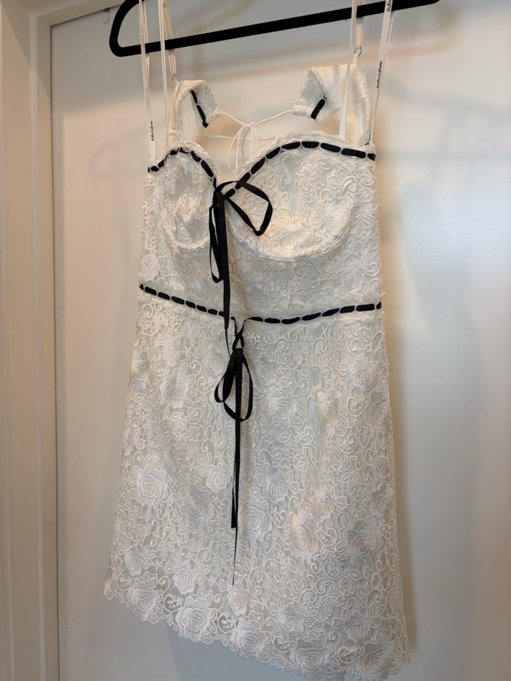 NWT’s - For Love & Lemons White Lace Mini Dress with Black Trim